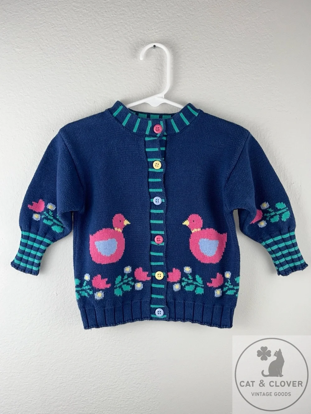 Gymboree 1995 Hansel and Gretel Ducks Rainbow Tag Knit Cardigan Infant Sweater